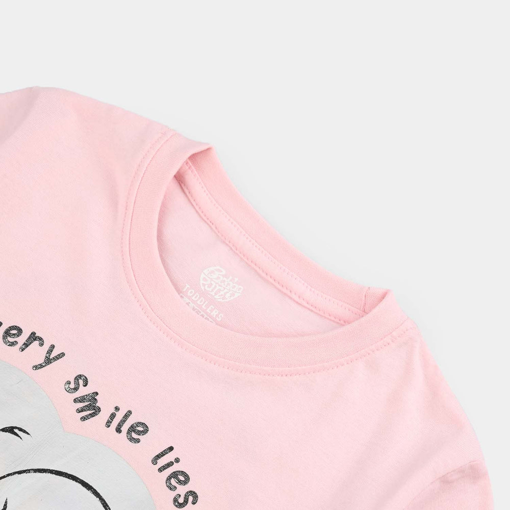 Girls Cotton Jersey T-Shirt H/S Lovely Time-Pink