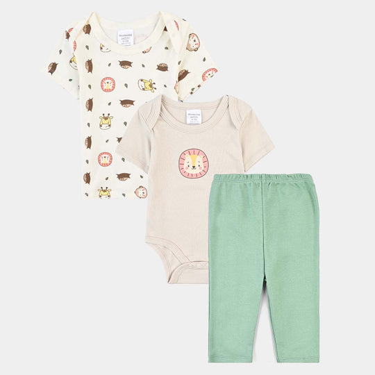 Infant Boys Cotton Interlock Set-Beige/Green