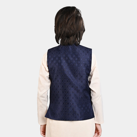 Boys Poly Viscose Waistcoat (Self Textured)-NAVY