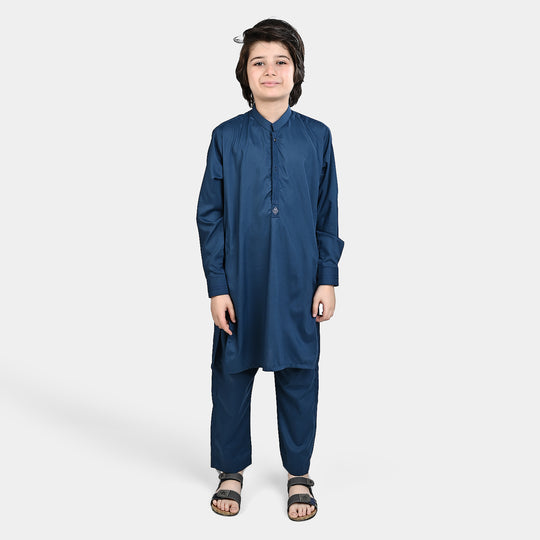 Boys Poly Viscose Shalwar Suit (Lurex Detail)-T.Blue