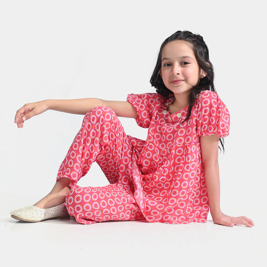Girls Viscose Co-Ord Set-Pink