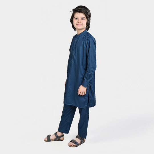 Boys Poly Viscose Shalwar Suit (Lurex Detail)-T.Blue
