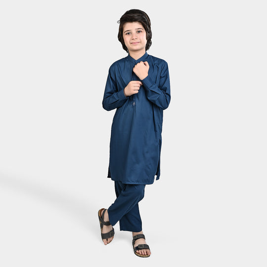 Boys Poly Viscose Shalwar Suit (Lurex Detail)-T.Blue