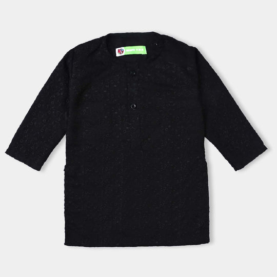 Infant Boys Jacquard Basic Chikan Kurta-BLACK