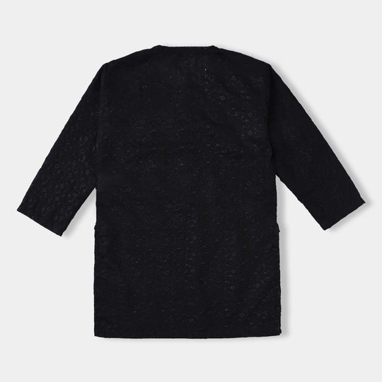 Infant Boys Jacquard Basic Chikan Kurta-BLACK