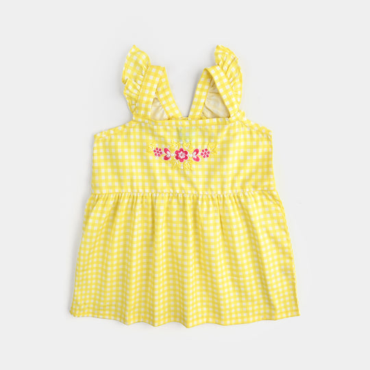Infant Girls Cotton Poplin Emb Frock Yellow Check