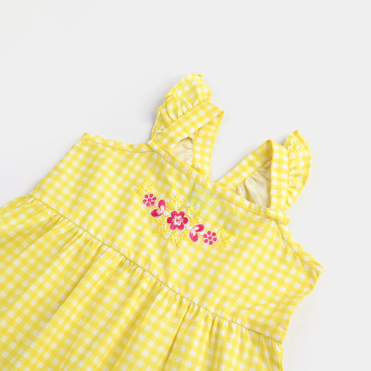 Infant Girls Cotton Poplin Emb Frock Yellow Check