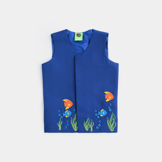 Infant Boys Cotton Poplin Waist coat (Fishes)-BLUE