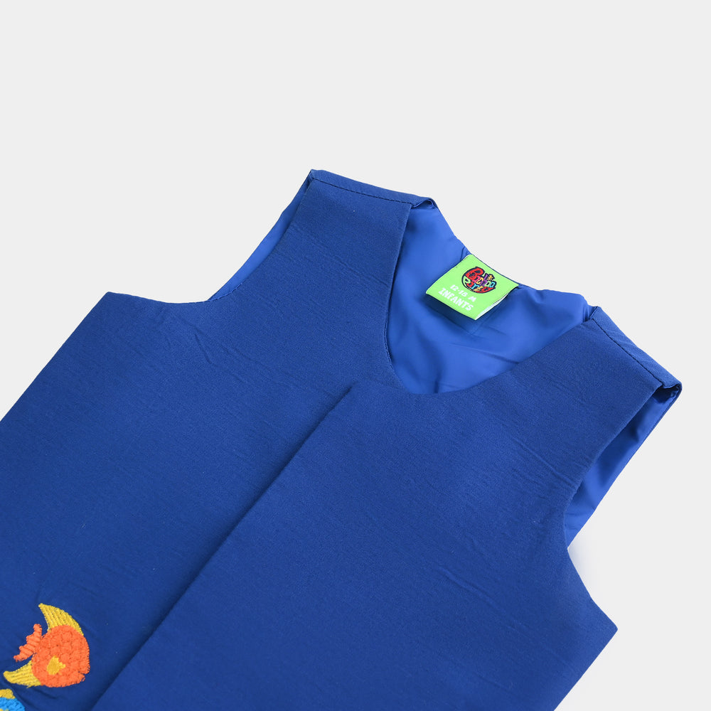 Infant Boys Cotton Poplin Waist coat (Fishes)-BLUE