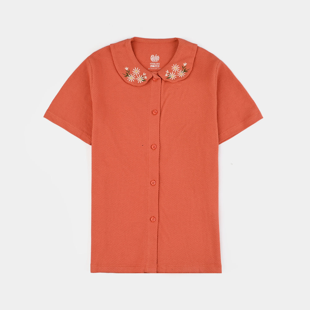 Girls Jersey/Terry 2 Piece Suit EMB Flower-Orange Rust