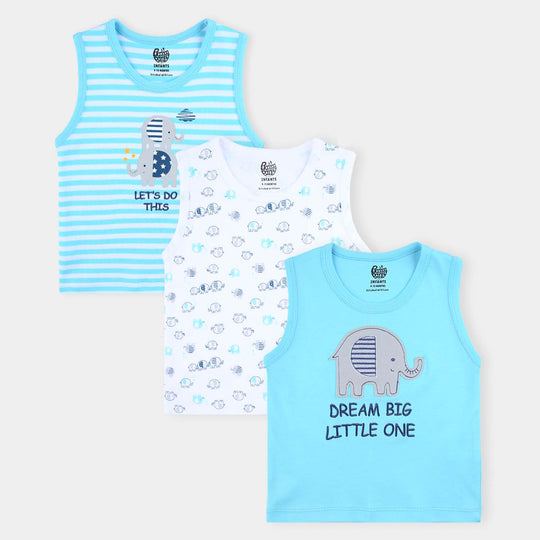 Infant Boys Cotton Interlock 3 Piece Sando Set Elephants