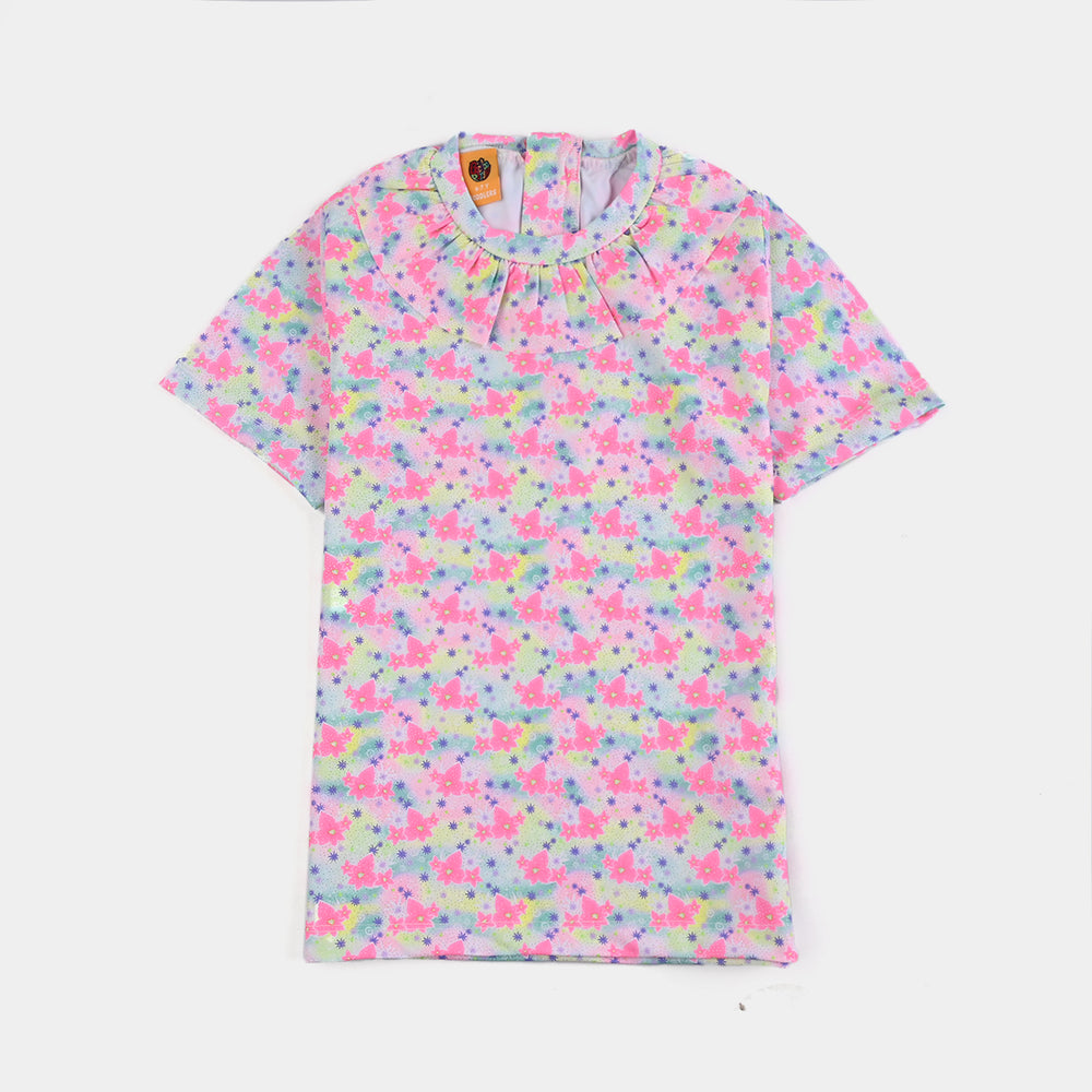 Girls Micro Fiber 2Piece NEON PINK FLORA-SKY BLUE