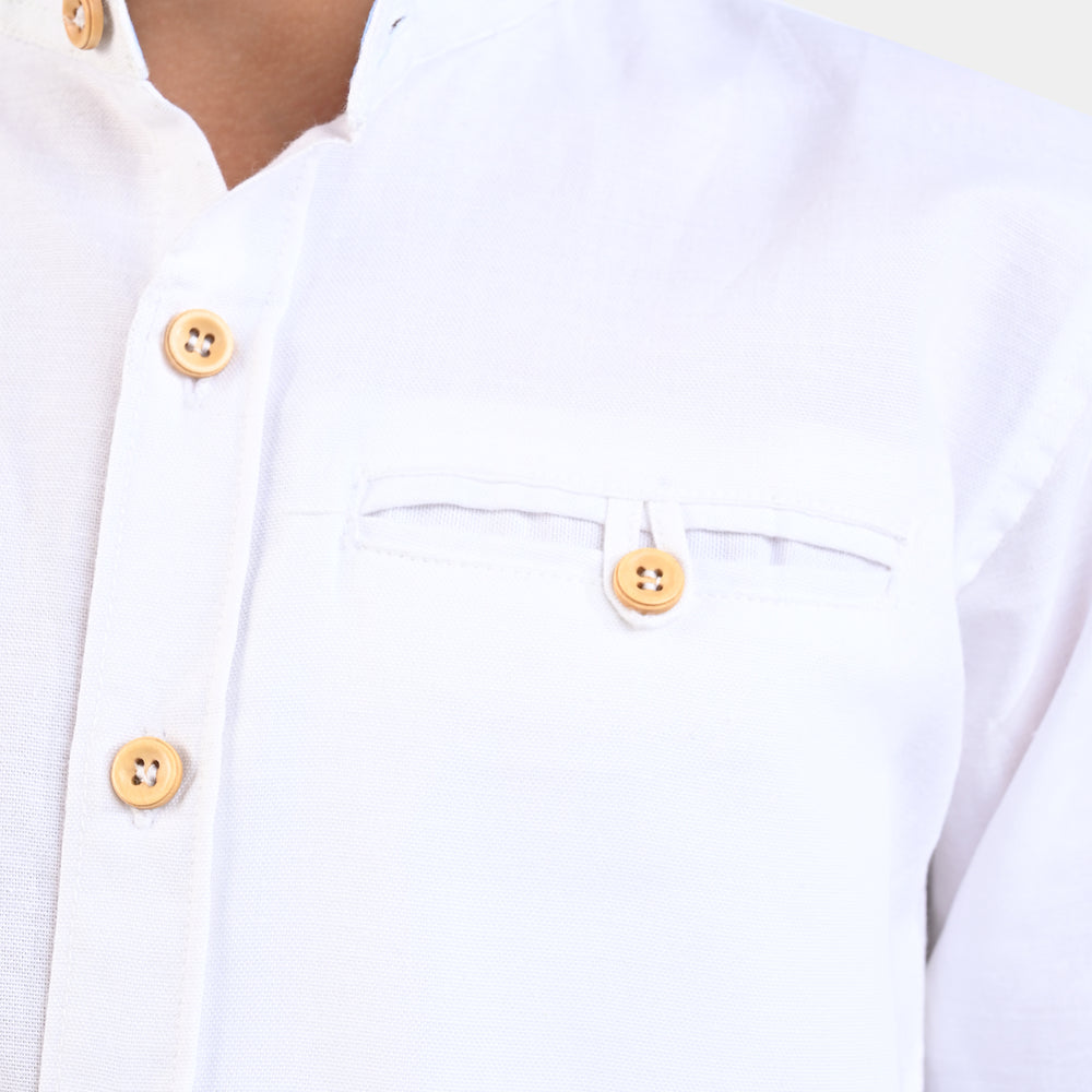 Boys Cotton Slub Casual Shirt F/S (Just Be Nice)-White