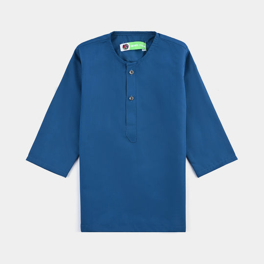 Infant Boys Poly Viscose Kurta & Pajama Suit (Monotone)-T.Blue