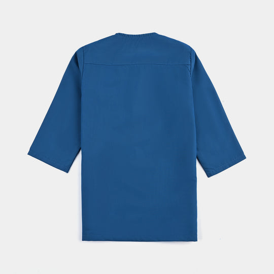 Infant Boys Poly Viscose Kurta & Pajama Suit (Monotone)-T.Blue