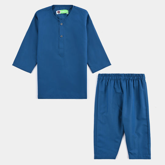 Infant Boys Poly Viscose Kurta & Pajama Suit (Monotone)-T.Blue