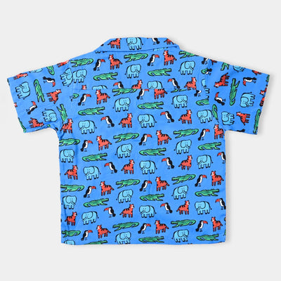 Infant Boys Cotton Viscose Casual Shirt Boats and Palm Trees-Blue