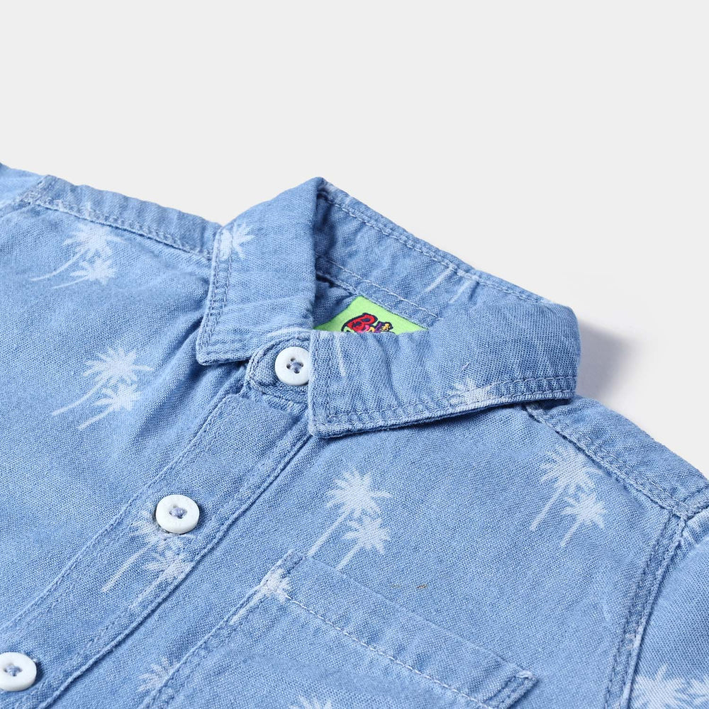 Infant Boys Denim rigid Shirt H/S Play Discharge-LT. Blue