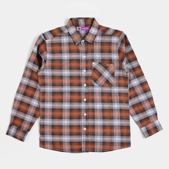 Boys Casual Shirt Basic Basic Flannel-BROWN