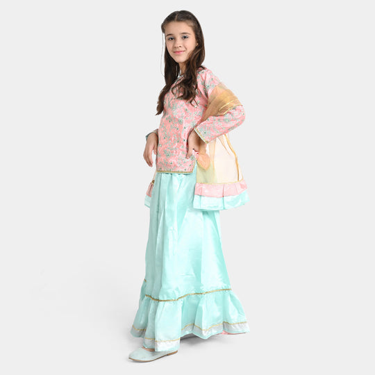 Girls Poly Satin 3 PCs Suit Shimmer-Paradise