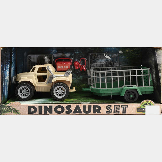 Dinosaur Playset With Jeep & Transport Trailer