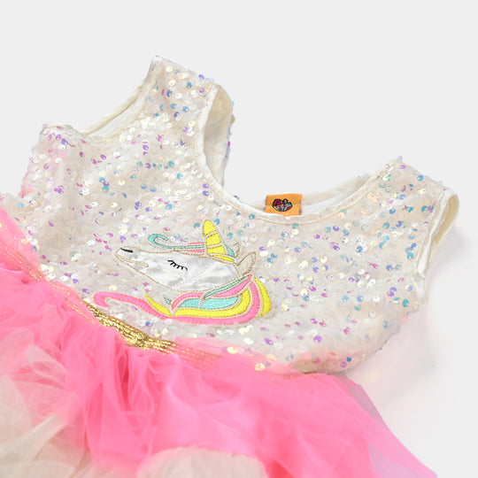 Girls Fancy Frock Multi Layers-White