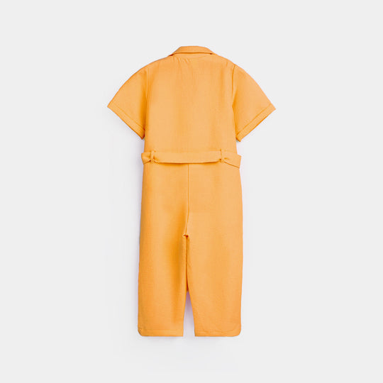 Girls Poly Cotton Jumpsuit Resort Collar-Mustard