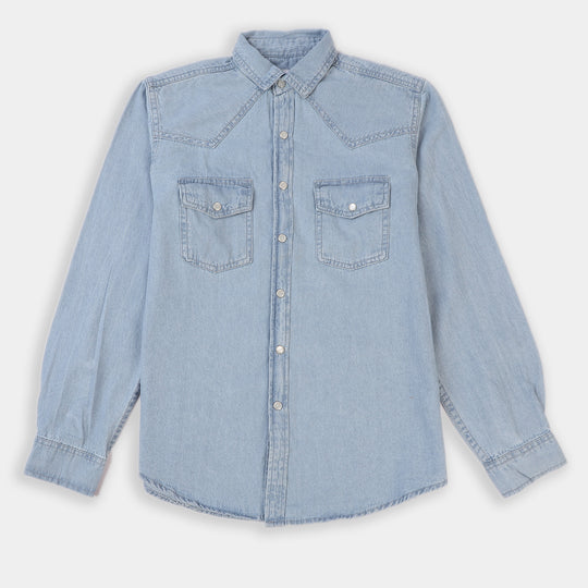 Teens Boys Denim Casual Shirt Happy-Light Blue