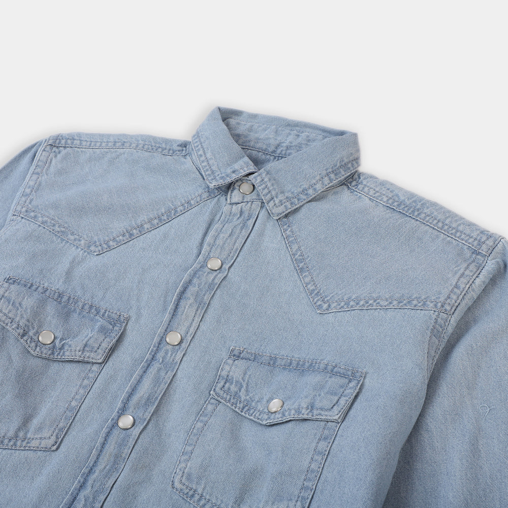 Teens Boys Denim Casual Shirt Happy-Light Blue