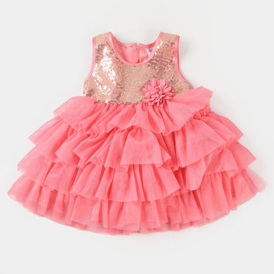Infant Girls Fancy Frock Sequins - Pink