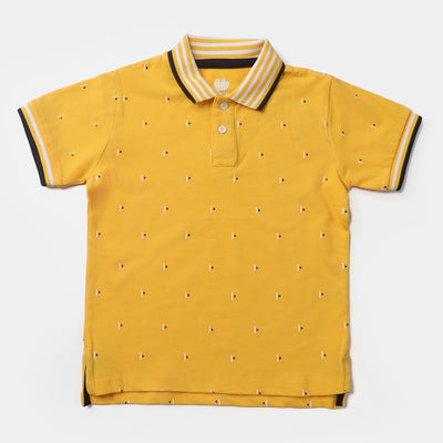 Boys Cotton PK Polo Triangles-Yellow