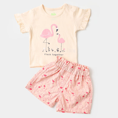 Infant Girls 2PC Suit Flamingo - Off-White