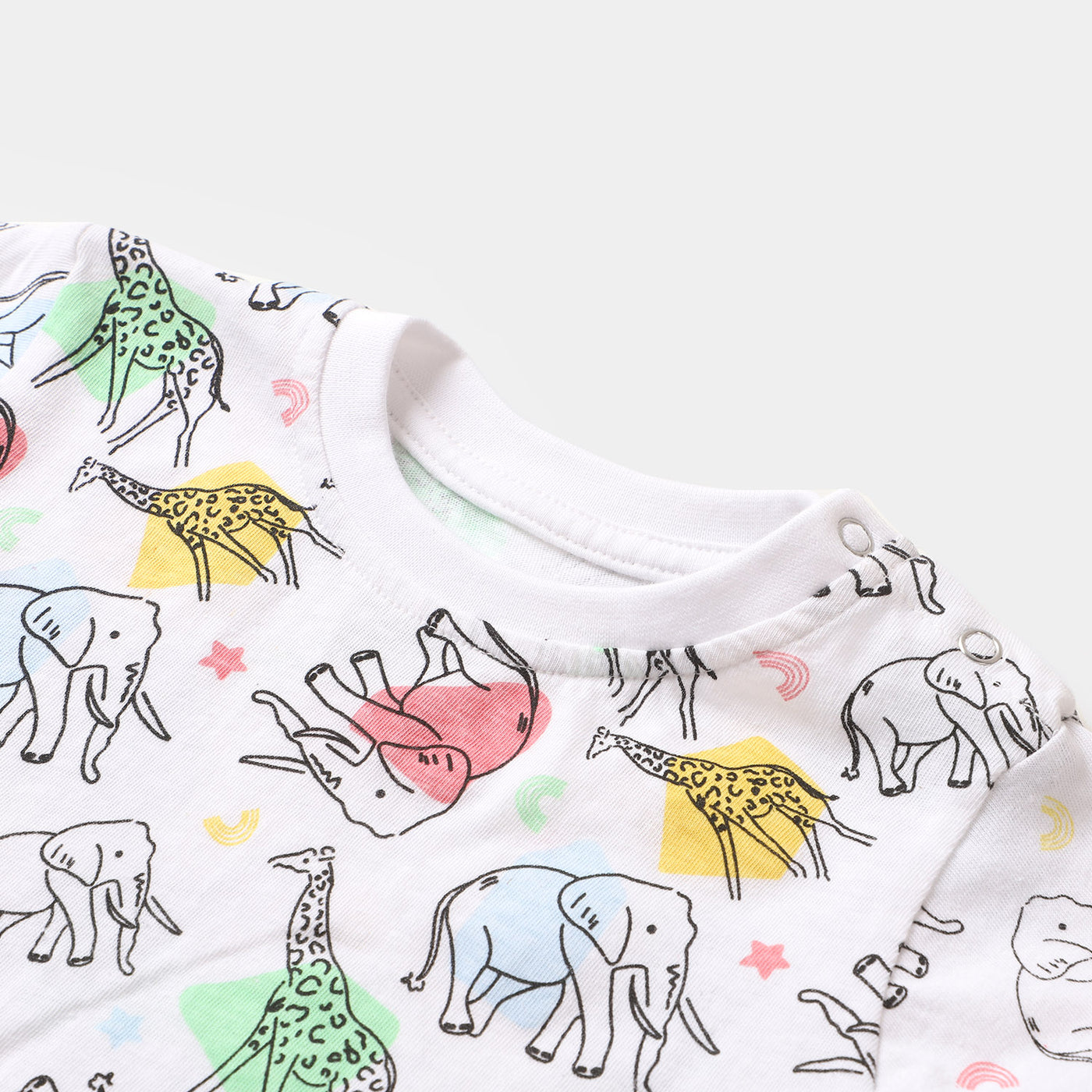 Infant Boys Round Neck T-Shirt Animals Printed- White
