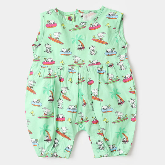 Infant Girls Woven Romper - Light Green