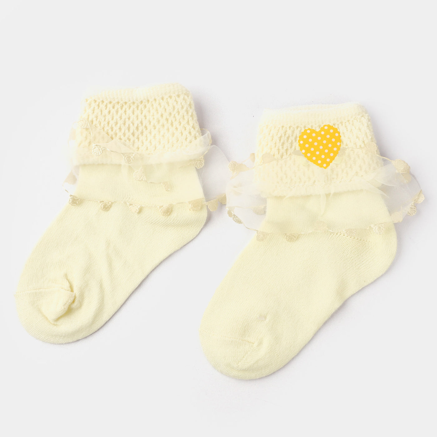 Girls  Heart Frill Socks-Cream
