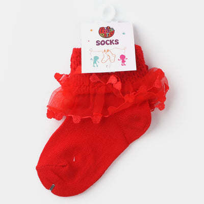 Girls  Bow Frill Socks-Red