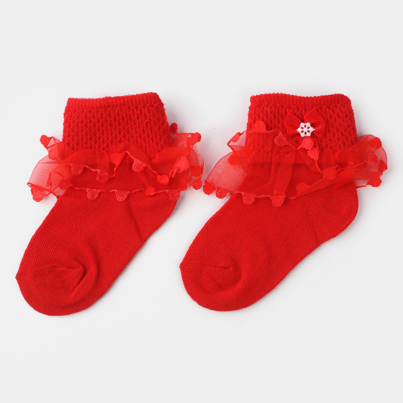 Girls  Bow Frill Socks-Red
