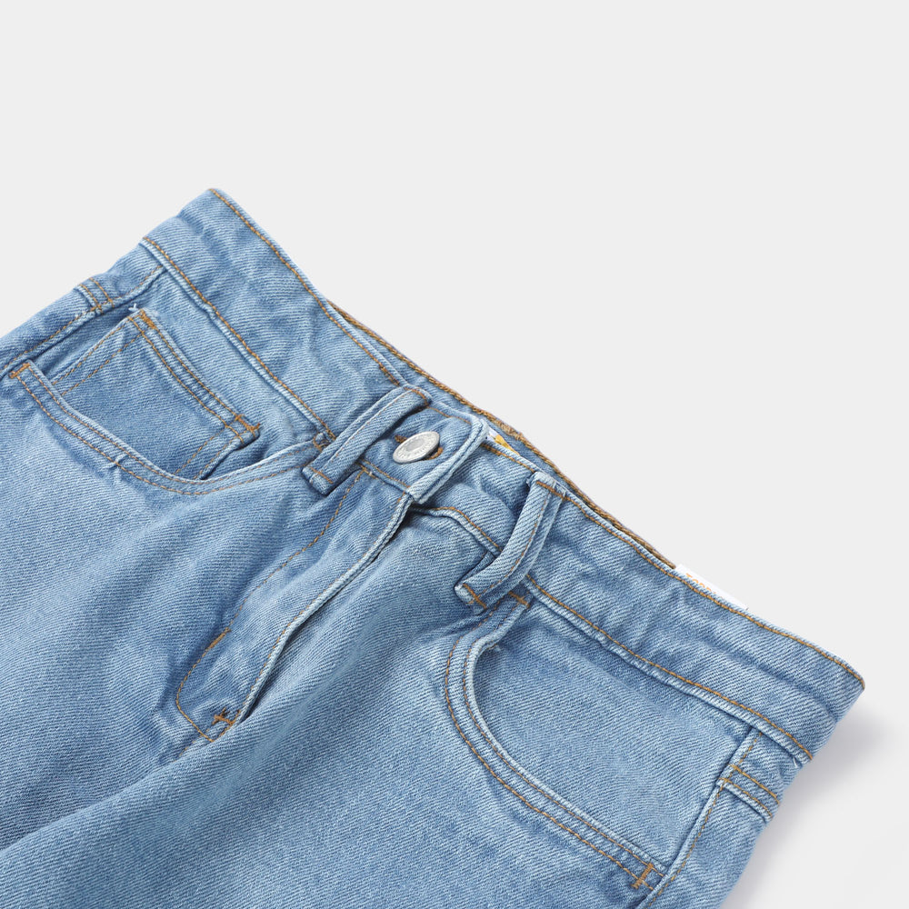 Girls Denim Pant Floral-Ice Blue