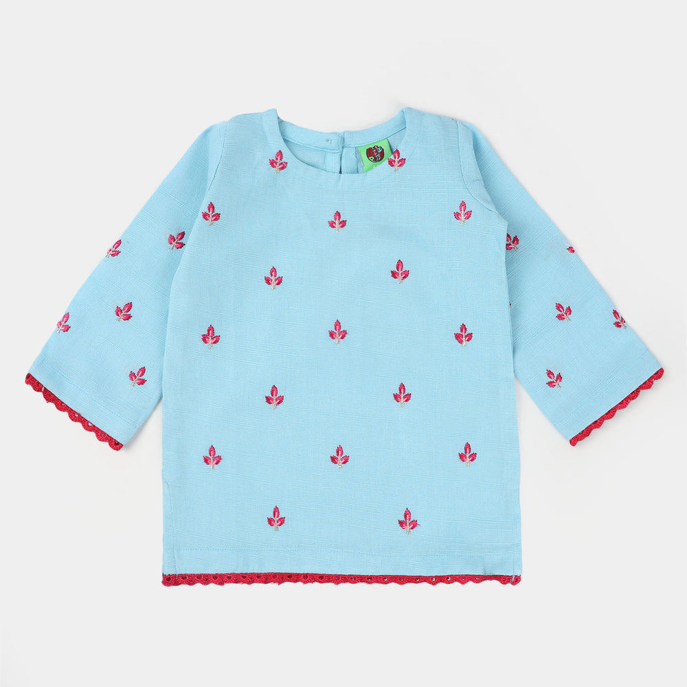 Infant Girls khaddar 2Pc Suit Leaf-Light Blue