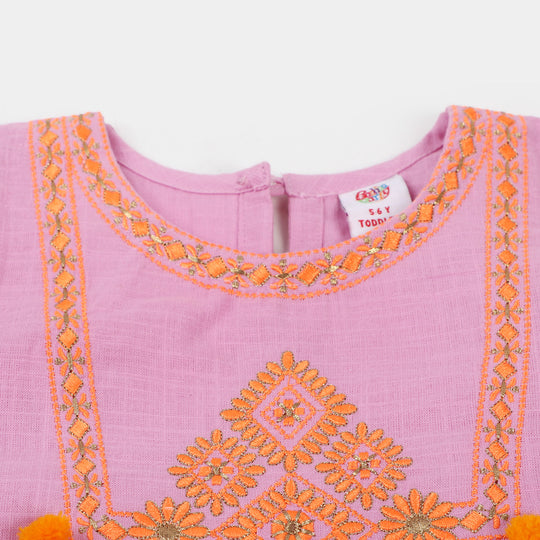 Girls Cotton 3PCs Suit Dil Naz - Pink