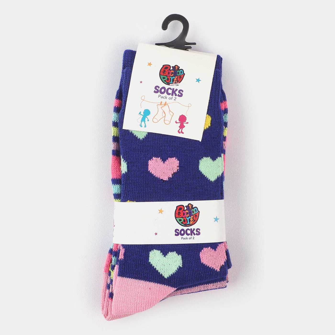 Girls Socks Pack of 2 Hearts/Striper-mIX