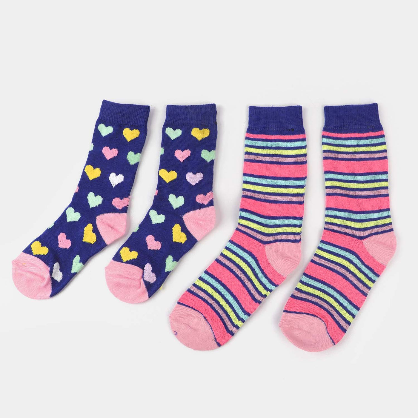 Girls Socks Pack of 2 Hearts/Striper-mIX