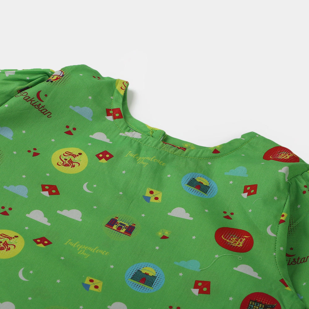 Infant Girls Cotton Independence Co-ord Set Hamari Sawari - Green