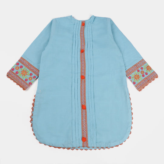 Girls Cotton Embroidered Kurti Delight-LT.Blue