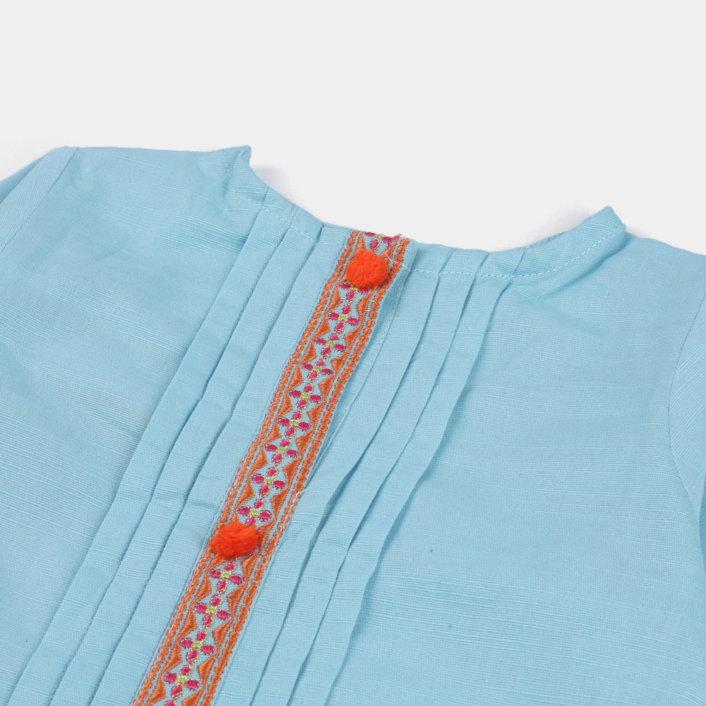 Girls Cotton Embroidered Kurti Delight-LT.Blue