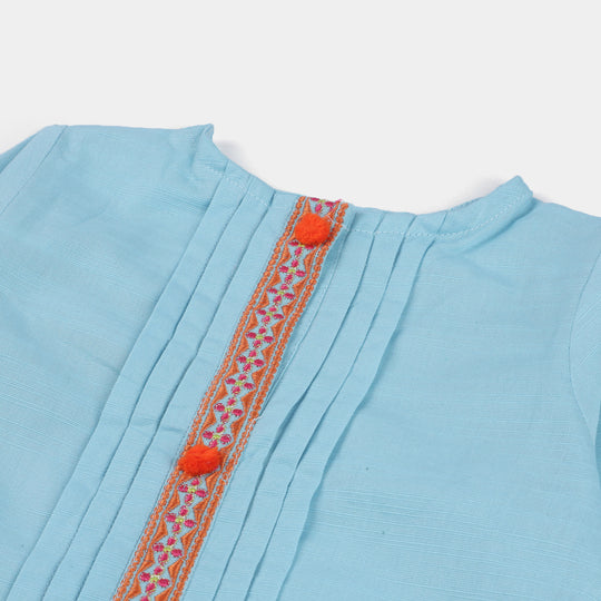 Girls Cotton Embroidered Kurti Delight-LT.Blue