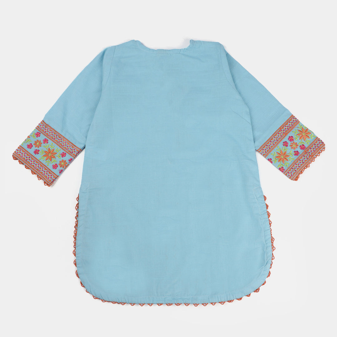 Girls Cotton Embroidered Kurti Delight-LT.Blue