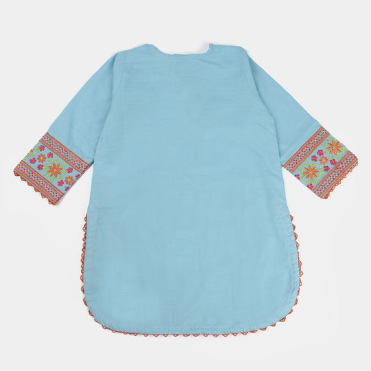Girls Cotton Embroidered Kurti Delight-LT.Blue