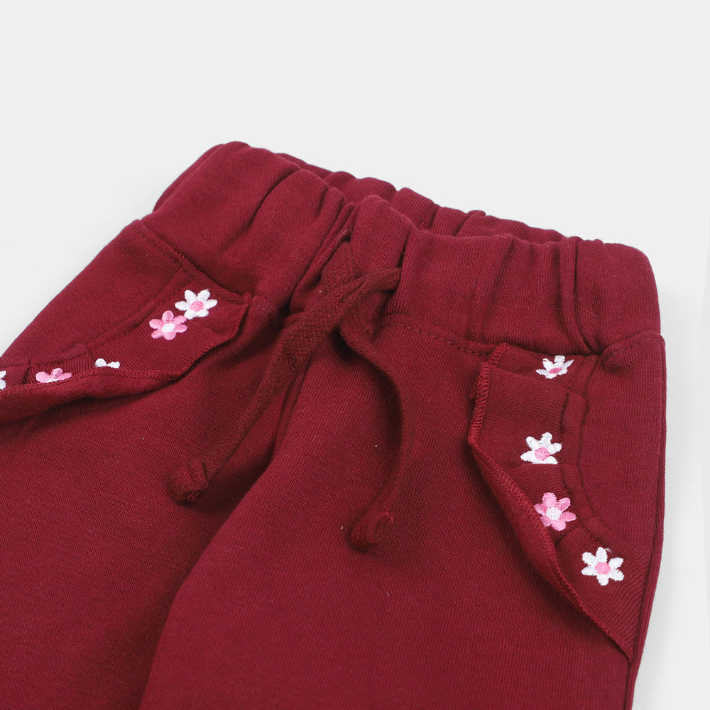 Infant Girls Sleeping Pajama Flower Embroidered-MAROON
