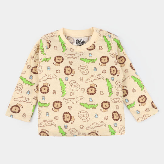 Infant Boys Slub Jersey Knitted Suit Animals-Biege